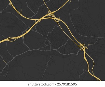 Vector city map of Cerdanyola del Valles in Spain with yellow roads isolated on a brown background.