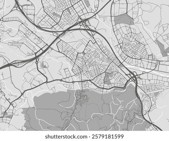 Vector city map of Cerdanyola del Valles in Spain with black roads isolated on a grey background.