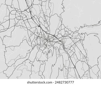 Vector city map of Chambery in France with black roads isolated on a grey background.