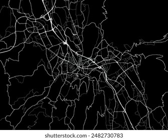 Vector city map of Chambery in France with white roads isolated on a black background.