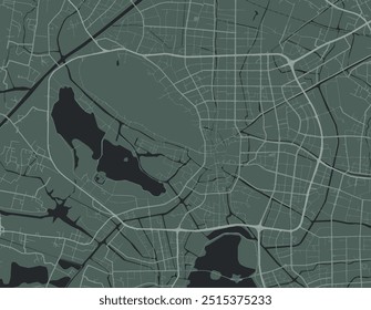 Vector city map of Changshu in People's Republic of China with white roads isolated on a green background.