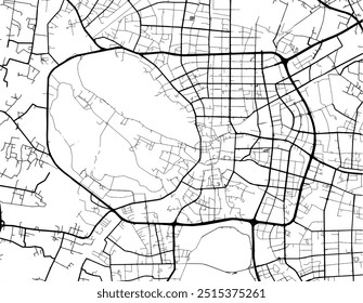 Mapa vetorial de Changshu na República Popular da China com estradas pretas isoladas sobre um fundo branco.