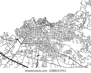 Vector city map of Chania in Greece with black roads isolated on a white background.