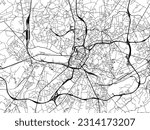 Vector city map of Charleroi in Belgium with black roads isolated on a white background.