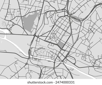 Vector city map of Charleroi Centre in Belgium with black roads isolated on a grey background.