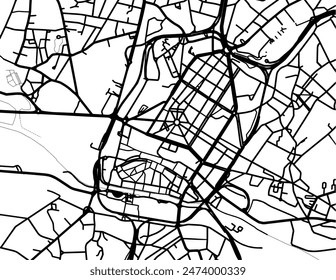 Vector city map of Charleroi Centre in Belgium with black roads isolated on a white background.