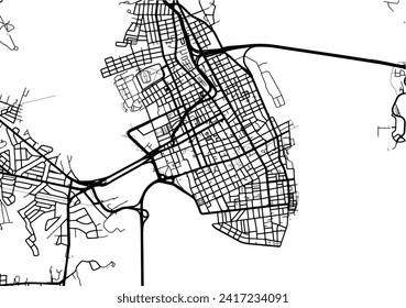 Mapa vectorial de Charleston Carolina del Sur en Estados Unidos con carreteras negras aisladas en un fondo blanco.