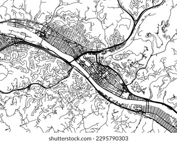 Vector city map of Charleston West Virginia in the United States of America with black roads isolated on a white background.