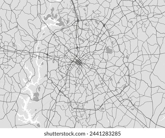 Mapa de la ciudad de Charlotte North Carolina en los Estados Unidos de América con carreteras negras aisladas en un fondo gris.