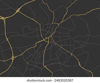 Mapa de la ciudad de Vector de Chemnitz en Alemania con carreteras amarillas aisladas sobre un fondo marrón.