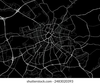 Mapa de la ciudad de Vector de Chemnitz en Alemania con carreteras blancas aisladas sobre un fondo negro.