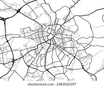 Mapa de Vector de Chemnitz en Alemania con carreteras negras aisladas sobre un fondo blanco.