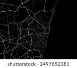 Vector city map of Chennai in the Republic of India with white roads isolated on a black background.