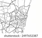 Vector city map of Chennai in the Republic of India with black roads isolated on a white background.