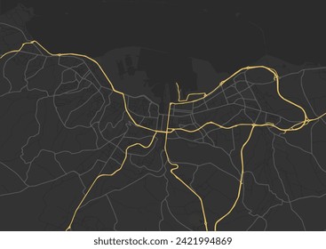 Stadtplan von Cherbourg-en-Cotentin in Frankreich mit gelben Straßen einzeln auf braunem Hintergrund.