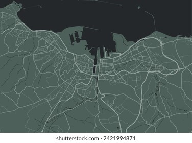 Stadtplan von Cherbourg-en-Cotentin in Frankreich mit weißen Straßen einzeln auf grünem Hintergrund.