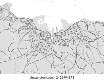 Stadtplan von Cherbourg-en-Cotentin in Frankreich mit schwarzen Straßen einzeln auf grauem Hintergrund.