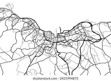 Stadtplan von Cherbourg-en-Cotentin in Frankreich mit schwarzen Straßen einzeln auf weißem Hintergrund.