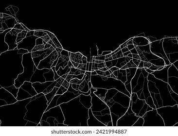 Stadtplan von Cherbourg-en-Cotentin in Frankreich mit weißen Straßen einzeln auf schwarzem Hintergrund.