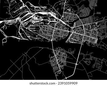 Vector city map of Cherepovets in the Russian Federation with white roads isolated on a black background.