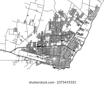 Vector city map of Chetumal in Mexico with black roads isolated on a white background.