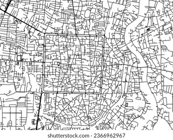 Vector city map of Chiang Mai City Center in Thailand with black roads isolated on a white background.