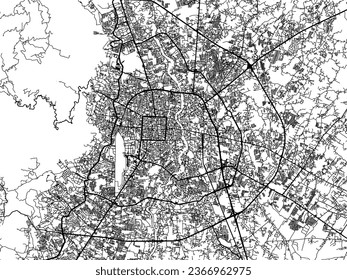 Vector city map of Chiang Mai in Thailand with black roads isolated on a white background.