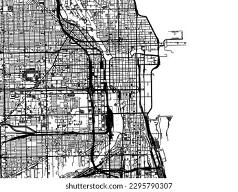 Vector city map of Chicago Center Illinois in the United States of America with black roads isolated on a white background.