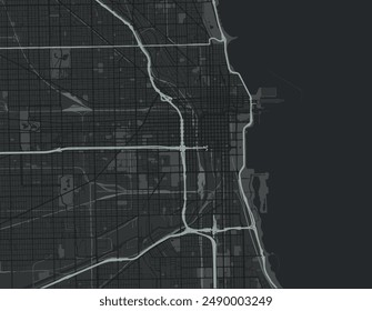 Vector city map of Chicago Center Illinois in the United States of America with white roads isolated on a grey background.