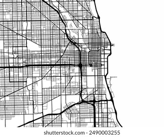 Vector city map of Chicago Center Illinois in the United States of America with black roads isolated on a white background.