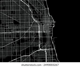 Vector city map of Chicago Center Illinois in the United States of America with white roads isolated on a black background.