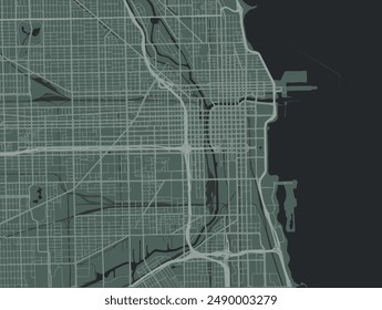 Vector city map of Chicago Center Illinois in the United States of America with white roads isolated on a green background.