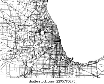 Vector city map of Chicago Metro Illinois in the United States of America with black roads isolated on a white background.