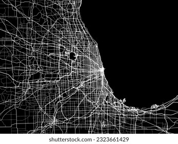 Vector city map of Chicago Metro Illinois in the United States of America with white roads isolated on a black background.