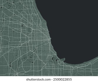 Vector city map of Chicago Metro Illinois in the United Stated of America with white roads isolated on a green background.