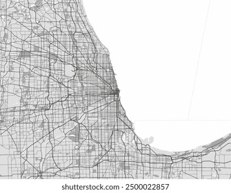 Vector city map of Chicago Metro Illinois in the United Stated of America with black roads isolated on a grey background.