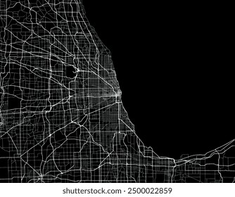 Vector city map of Chicago Metro Illinois in the United Stated of America with white roads isolated on a black background.