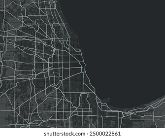 Vector city map of Chicago Metro Illinois in the United Stated of America with white roads isolated on a grey background.