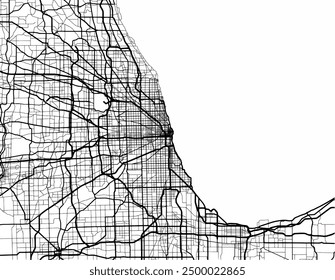 Vector city map of Chicago Metro Illinois in the United Stated of America with black roads isolated on a white background.