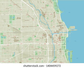 Vector city map of Chicago with well organized separated layers.