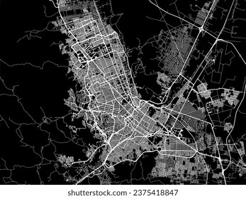 Vector city map of Chihuahua in Mexico with white roads isolated on a black background.