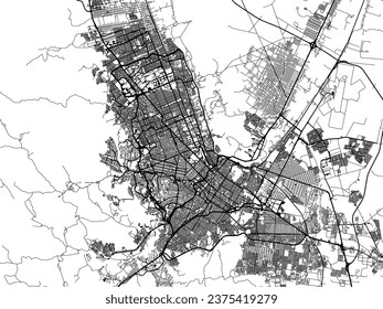 Vector city map of Chihuahua in Mexico with black roads isolated on a white background.