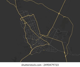 Vector city map of Chihuahua in Mexico with yellow roads isolated on a brown background.