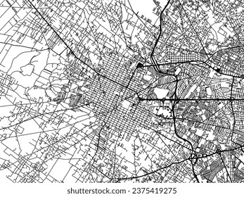 Mapa vectorial de Cholula en México con caminos negros aislados en un fondo blanco.