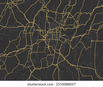 Mapa de cidade vetorial de Chongqing na República Popular da China com estradas amarelas isoladas sobre um fundo marrom