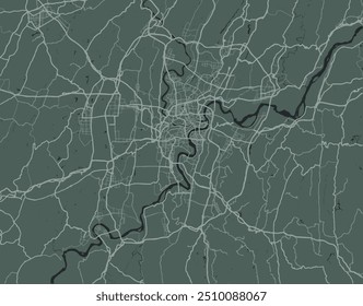 Mapa vetorial de Chongqing, na República Popular da China, com estradas brancas isoladas sobre um fundo verde.