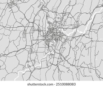 Mapa vetorial da cidade de Chongqing, na República Popular da China, com estradas pretas isoladas sobre um fundo cinza.