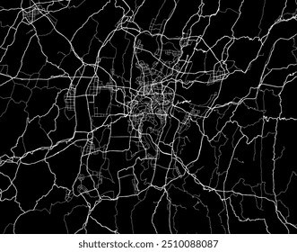 Mapa vetorial da cidade de Chongqing, na República Popular da China, com estradas brancas isoladas sobre um fundo preto.