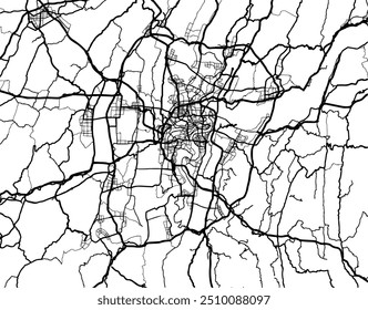 Mapa vetorial da cidade de Chongqing, na República Popular da China, com estradas pretas isoladas sobre um fundo branco.