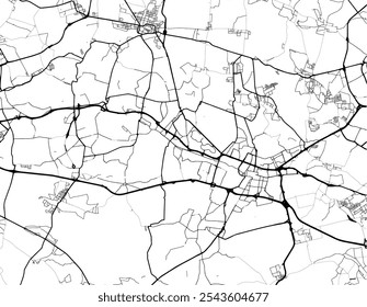 Vector city map of Chorzow in Poland with black roads isolated on a white background